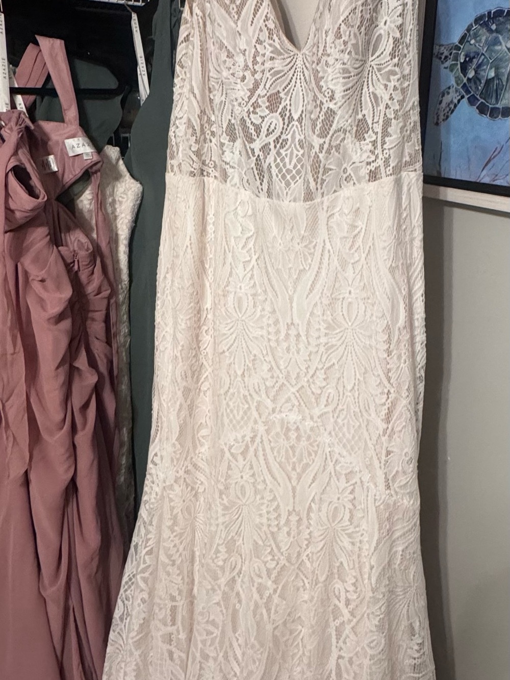 Ivory Lace V-Neck Wedding Dress with Sheer Bodice